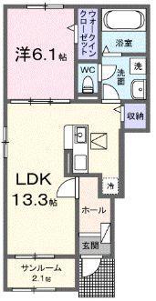 ロードクロジット(1LDK/1階)の間取り写真