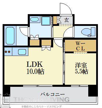 レクサスガーデン箱崎タワーズイースト(1LDK/10階)の間取り写真