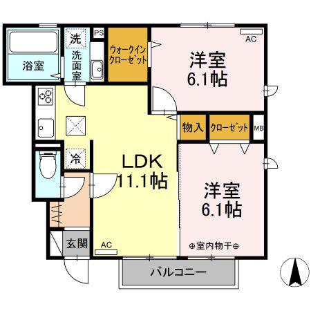 グランポアロ A(2LDK/1階)の間取り写真