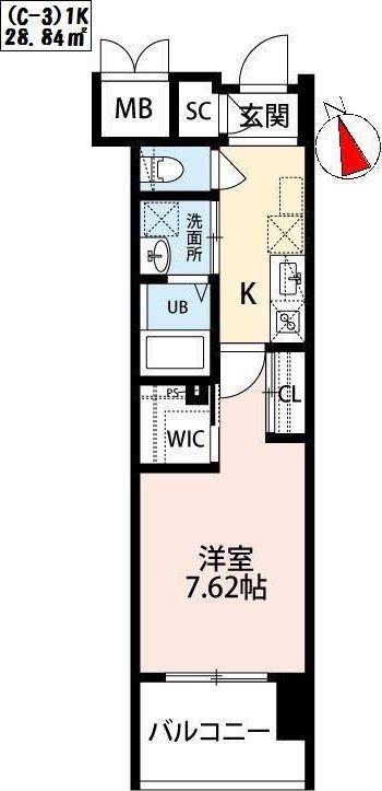 ウィングス西小倉(1K/4階)の間取り写真