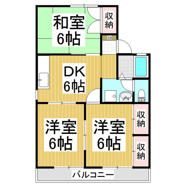 グリーンタウン三輪B棟(3DK/2階)の間取り写真