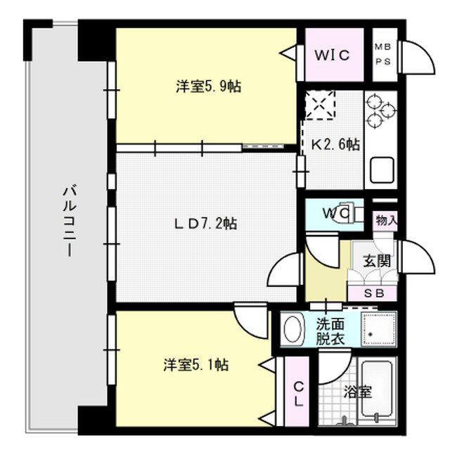 QUINTET MINAMI FUKUOKA(2LDK/7階)の間取り写真