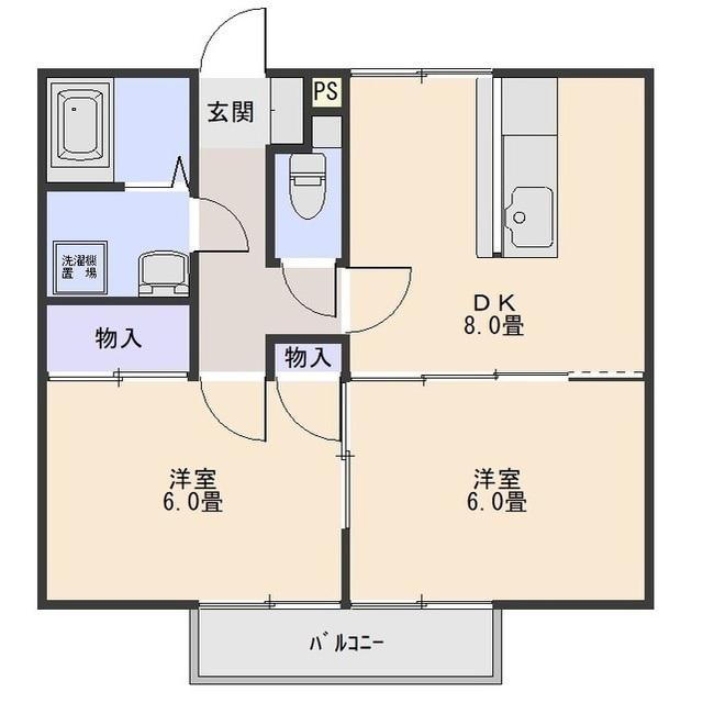 ラベンダー(2DK/2階)の間取り写真