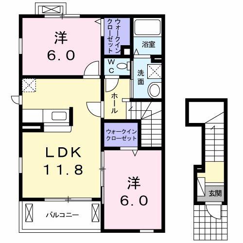 プリート・コルソB(2LDK/2階)の間取り写真