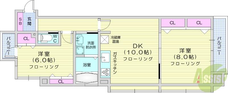 シエナ仙台2(2LDK/3階)の間取り写真