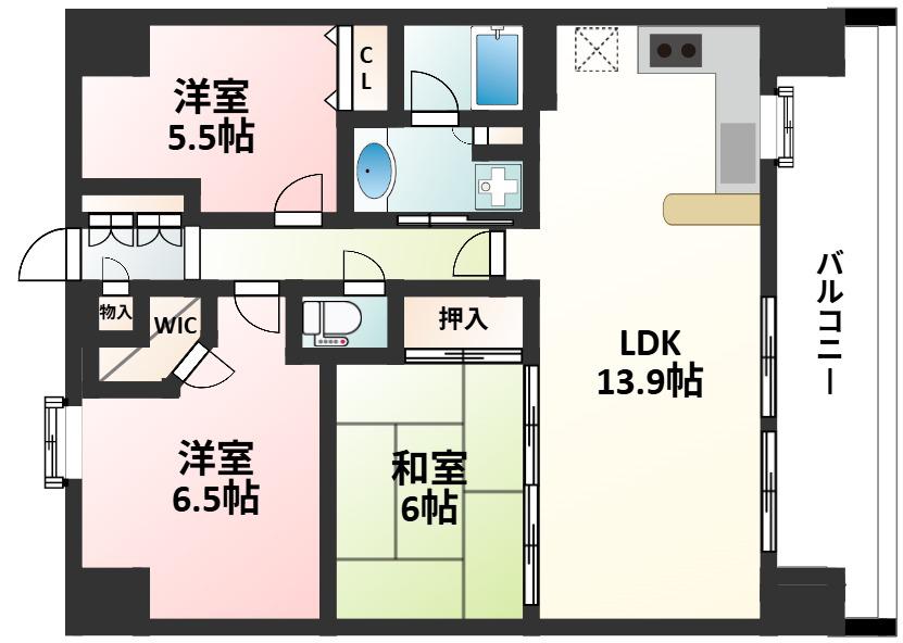 エステムコート新大阪IVパークフロント(3LDK/13階)の間取り写真