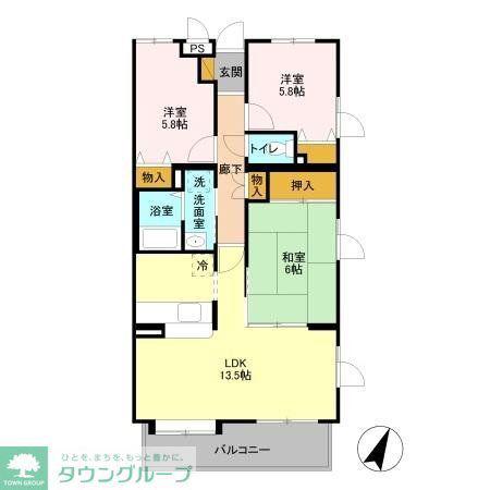 エムズ・アークC棟(3LDK/1階)の間取り写真