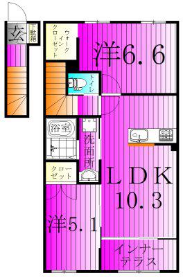 ウエストビレッヂI(2LDK/2階)の間取り写真
