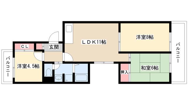 アーバンドエル猪高台(3LDK/3階)の間取り写真