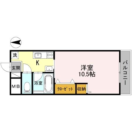 ベレール岡山手(1K/2階)の間取り写真