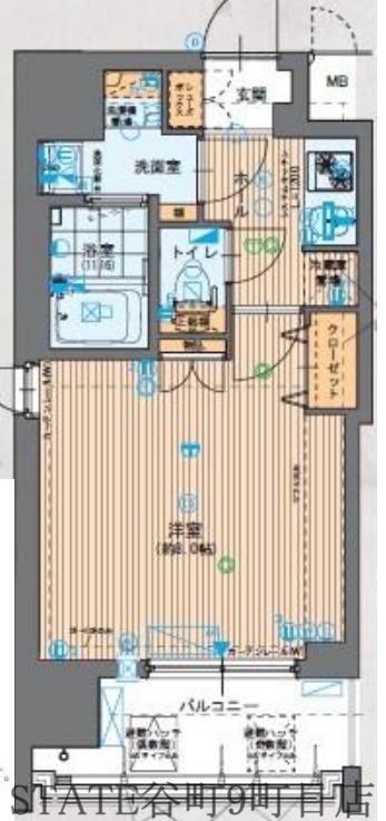 W-SYLE大阪谷町(1K/13階)の間取り写真