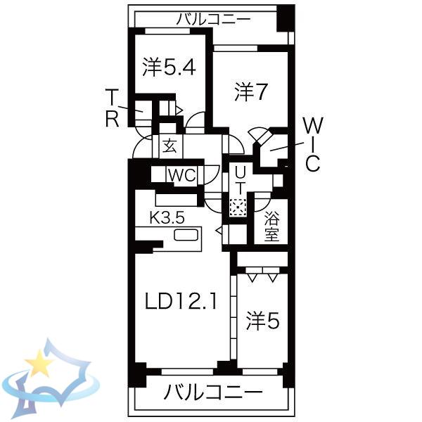 ブランズ円山北6条(3LDK/5階)の間取り写真