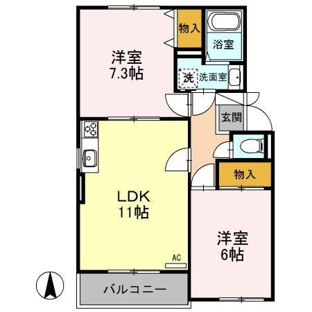 スカイプラザ宇梶A(2LDK/3階)の間取り写真