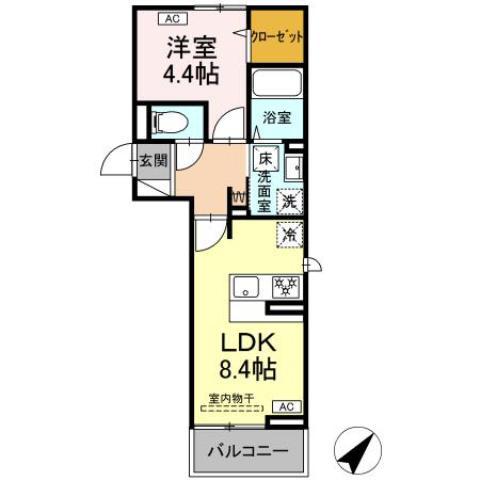 アイコート湯田温泉通(1LDK/1階)の間取り写真
