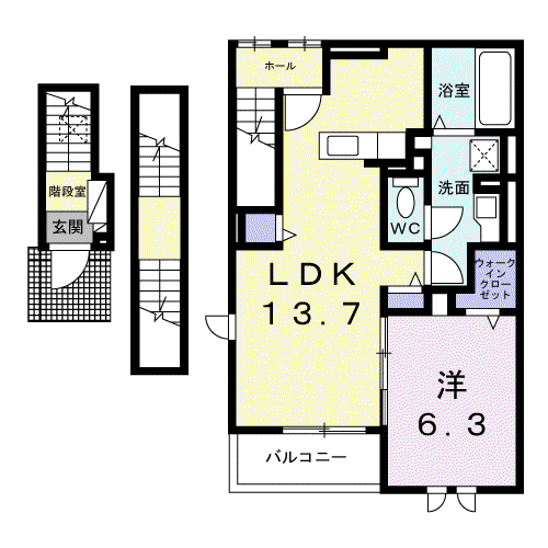 クレール東寺尾(1LDK/3階)の間取り写真