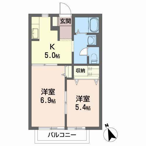 プレッセ山根B(2K/2階)の間取り写真