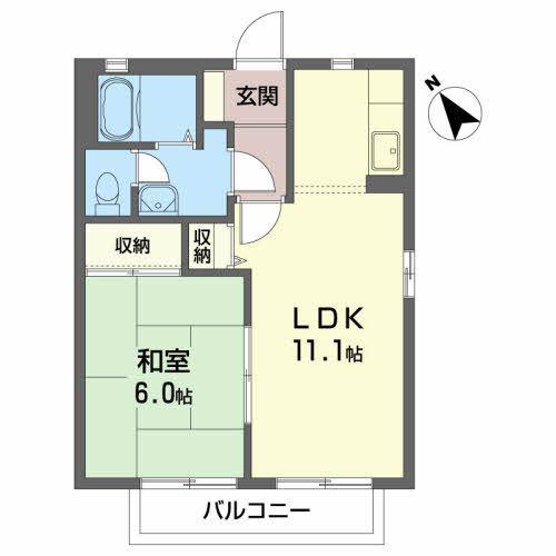 プレジオ石堂B(1LDK/2階)の間取り写真