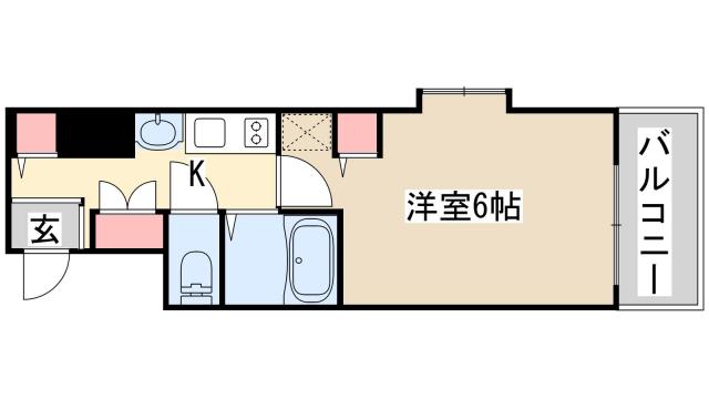 プレサンス三宮東アルバーナ(1K/2階)の間取り写真