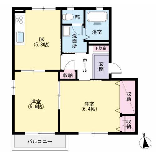 セレクトンDEF(2DK/2階)の間取り写真