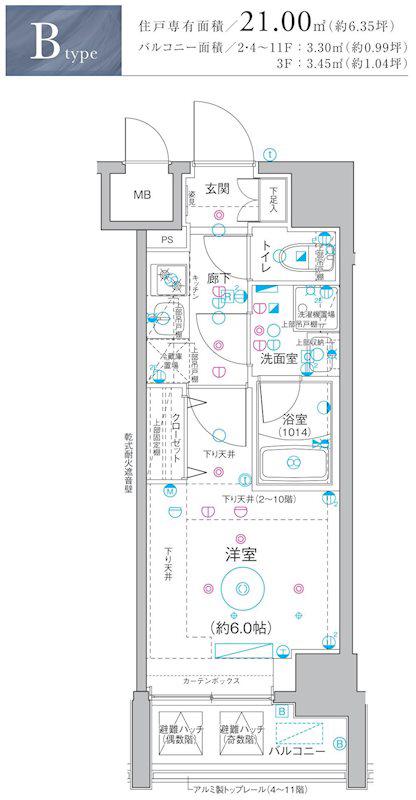 LEA横濱阪東橋弐番館(1K/4階)の間取り写真