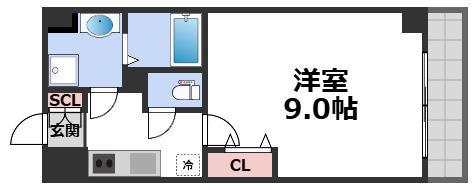 グランシエール都島(1K/9階)の間取り写真