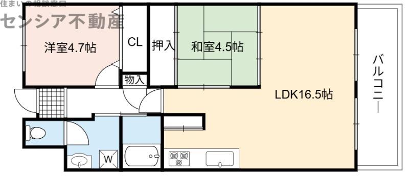 緑橋レックスマンション(2LDK/7階)の間取り写真