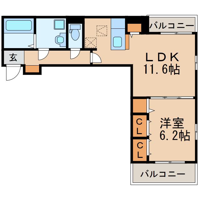 グリシーヌ・アン(1LDK/1階)の間取り写真