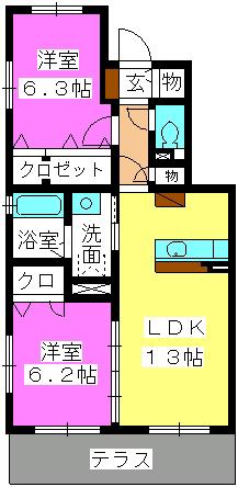 ステラパークサイド次郎丸(2LDK/1階)の間取り写真