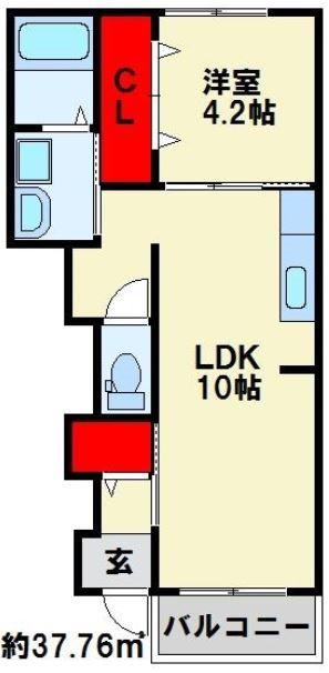 シャルム・コッティI(1LDK/1階)の間取り写真