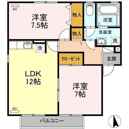コートルミエール A棟(2LDK/2階)の間取り写真