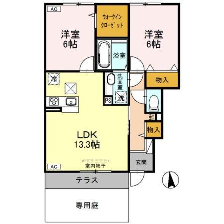グリーンライズ B(2LDK/1階)の間取り写真