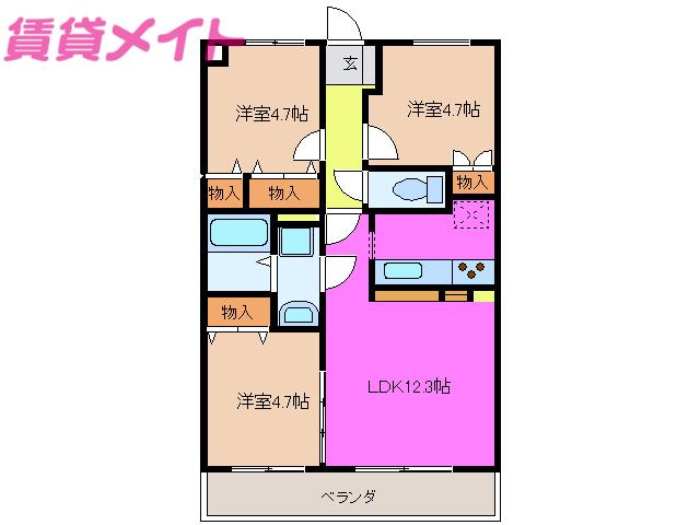 プレアル(3LDK/1階)の間取り写真