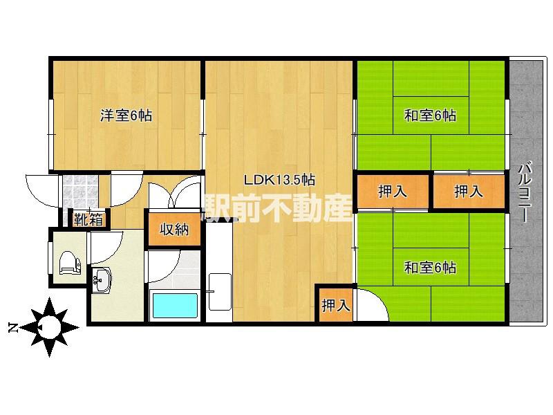 大曲ハイツ(3LDK/5階)の間取り写真