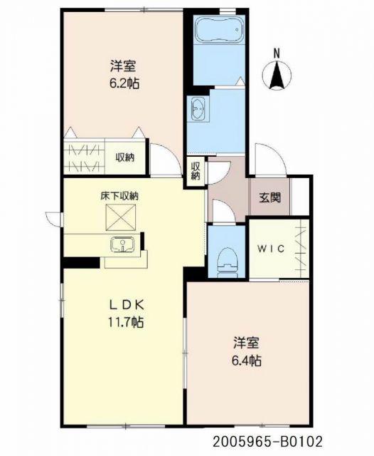 プレジールアン B棟(2LDK/1階)の間取り写真