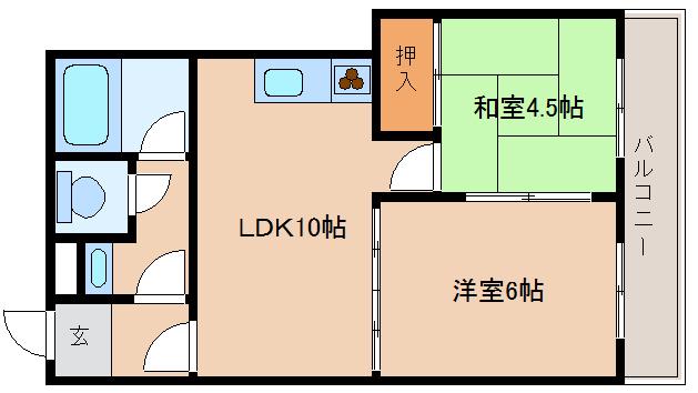 ユニオンハイツ和田岬(2LDK/7階)の間取り写真