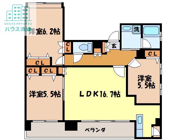 ヒルズ文教(3LDK/5階)の間取り写真