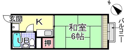 置田ハイツ(1K/2階)の間取り写真
