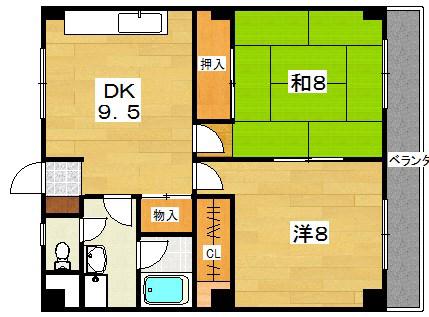 富尾マンション私部(2DK/4階)の間取り写真