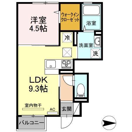 フォンテーヌ目久美(1LDK/1階)の間取り写真