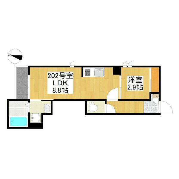 GRANDTIC LUKE瓢箪山(1LDK/2階)の間取り写真