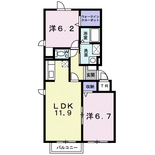 ホークフェザー6(2LDK/1階)の間取り写真