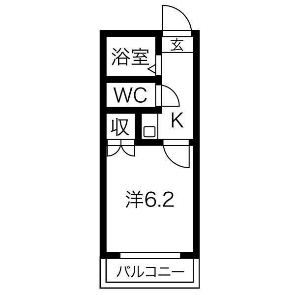 香流橋レジデンス(1K/2階)の間取り写真