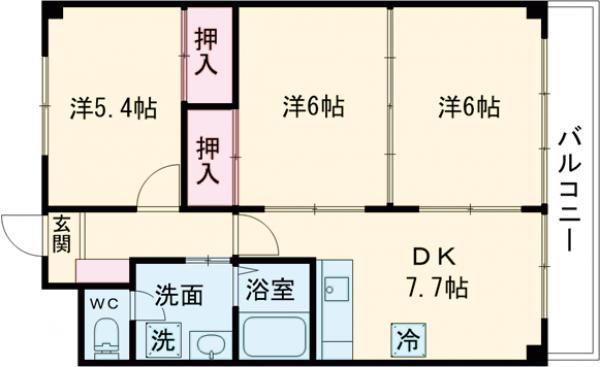ウィステリア1(3DK/3階)の間取り写真