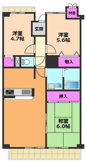 ヴァンヴェール古曽部(3LDK/4階)の間取り写真