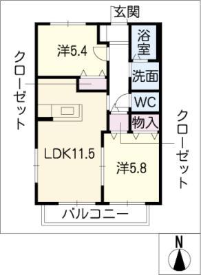 ウェスティンハウス A棟(2LDK/2階)の間取り写真