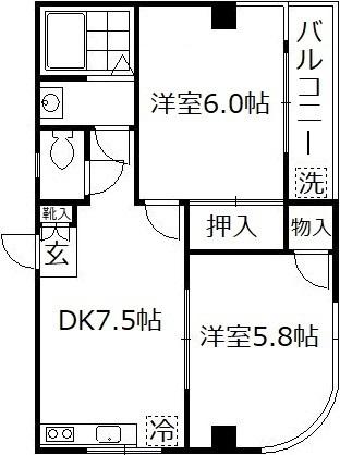 シュロス吉川(2DK/3階)の間取り写真
