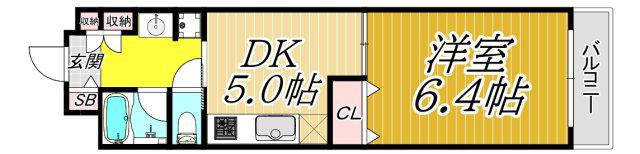 グランドゥール東園田(1DK/2階)の間取り写真