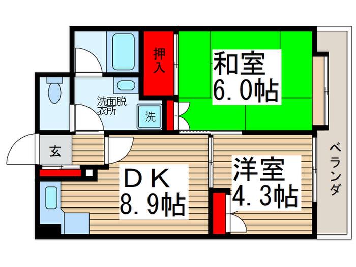 西川口朝日マンション(2DK/5階)の間取り写真