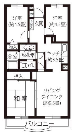 サンハイムマルシマ(3LDK/3階)の間取り写真