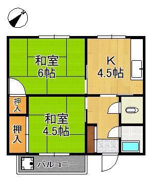 シャトー城野(2K/1階)の間取り写真